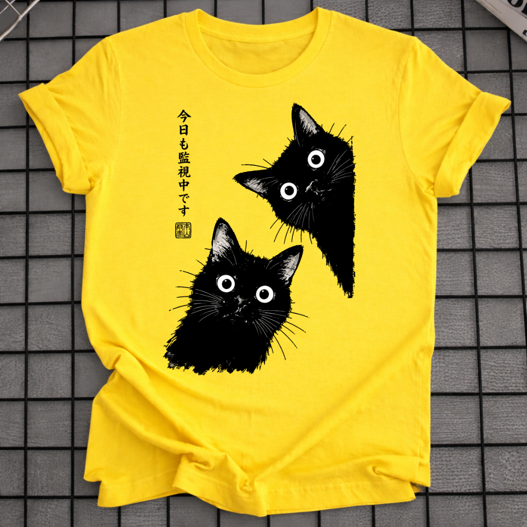 BLACK CAT PEEKING T-SHIRT