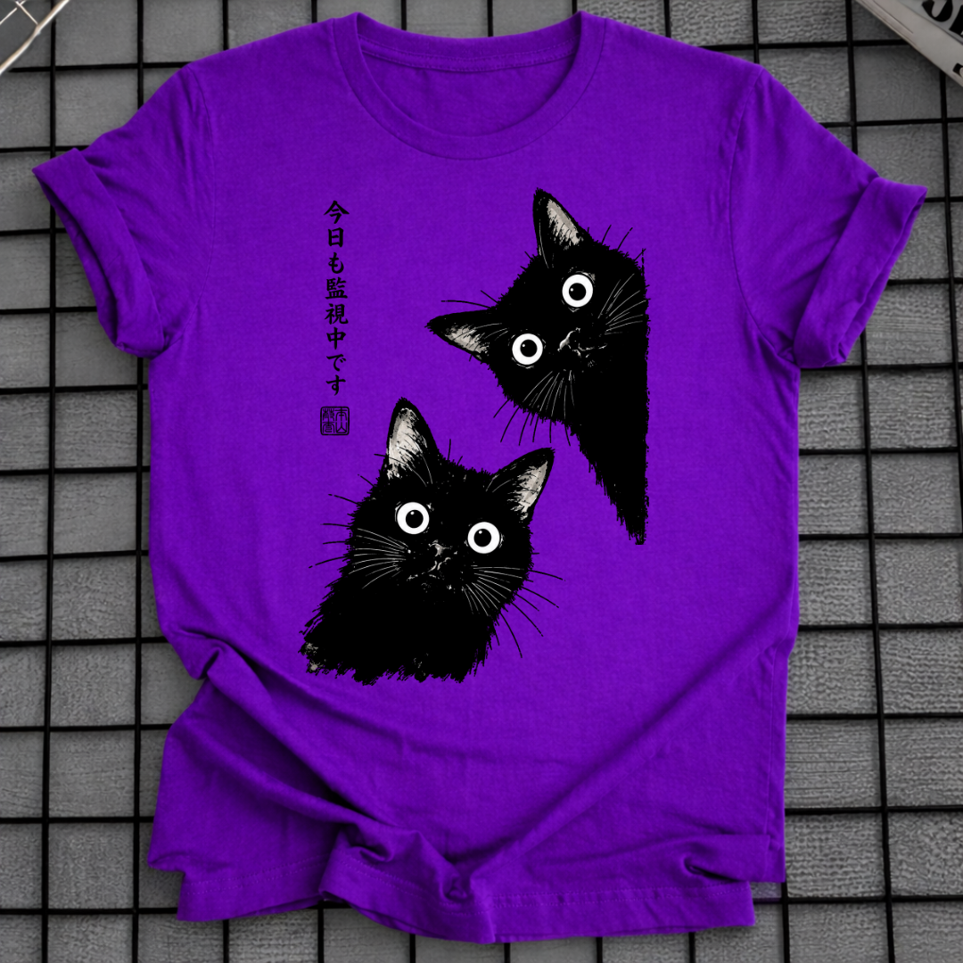 BLACK CAT PEEKING T-SHIRT