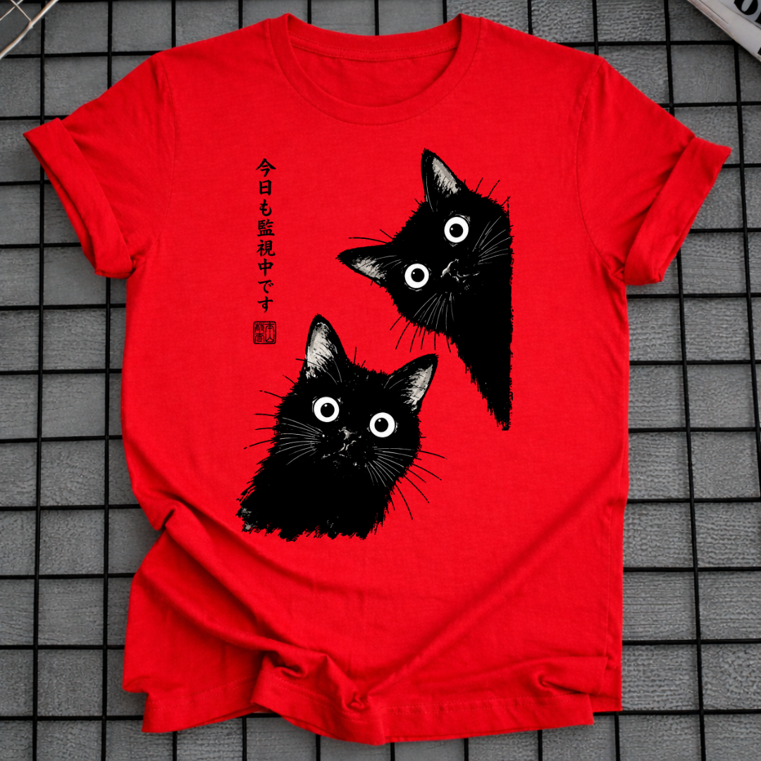 BLACK CAT PEEKING T-SHIRT