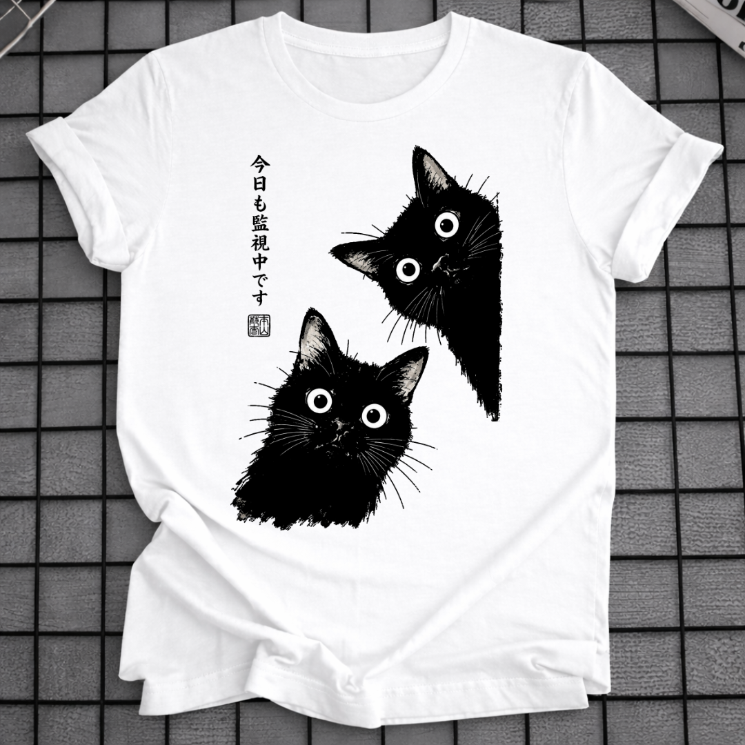 BLACK CAT PEEKING T-SHIRT