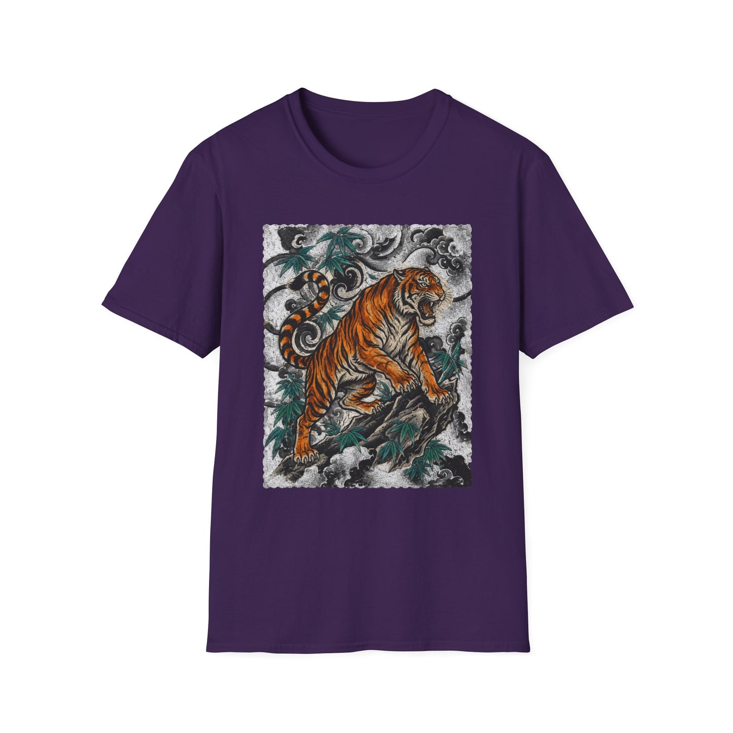 Tiger Tattoo Graphic T‑Shirt — Roaring Tiger Illustration Tee