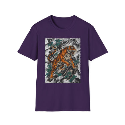 Tiger Tattoo Graphic T‑Shirt — Roaring Tiger Illustration Tee