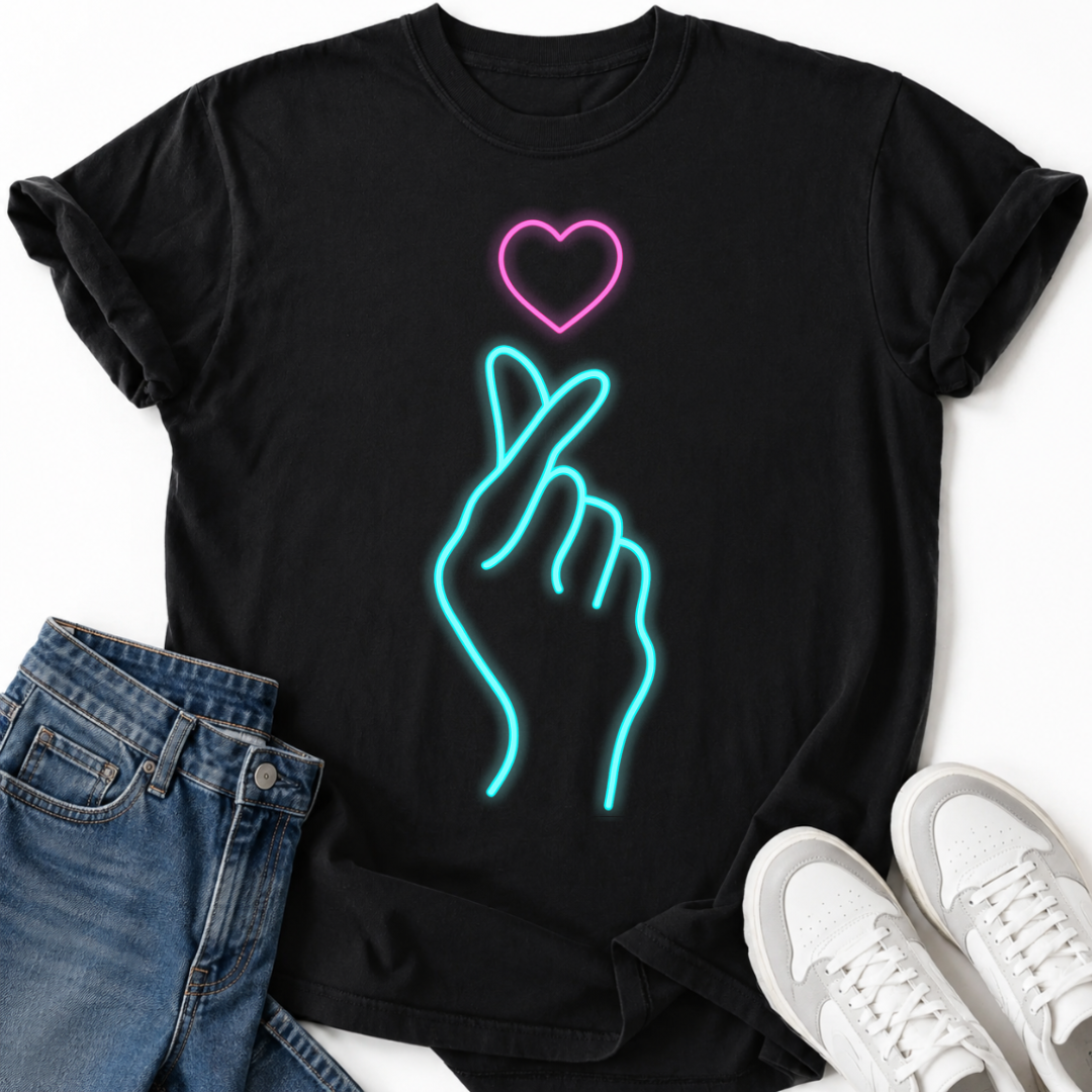 BLUE PINK HAND HEART T-SHIRT