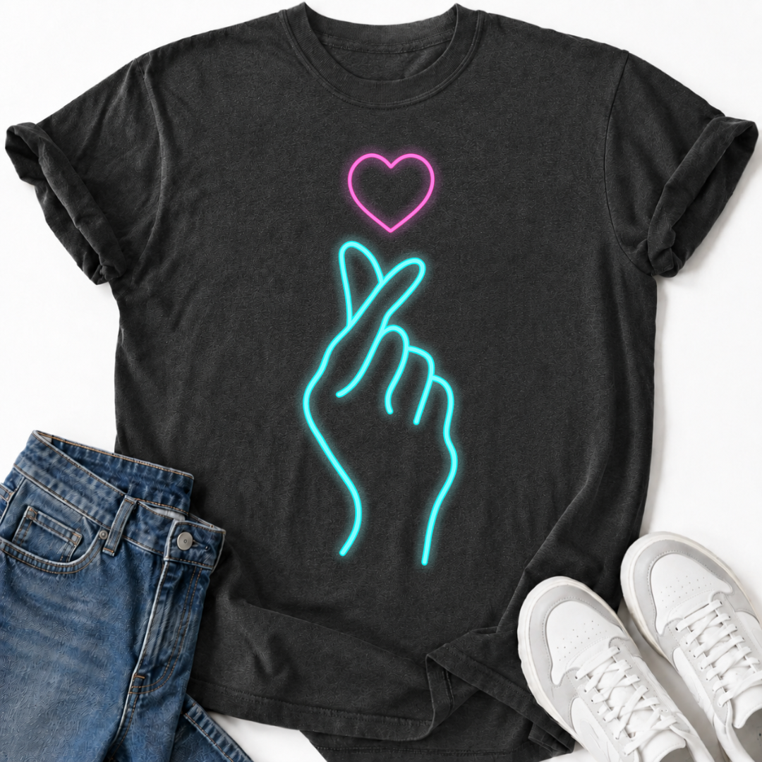 BLUE PINK HAND HEART T-SHIRT
