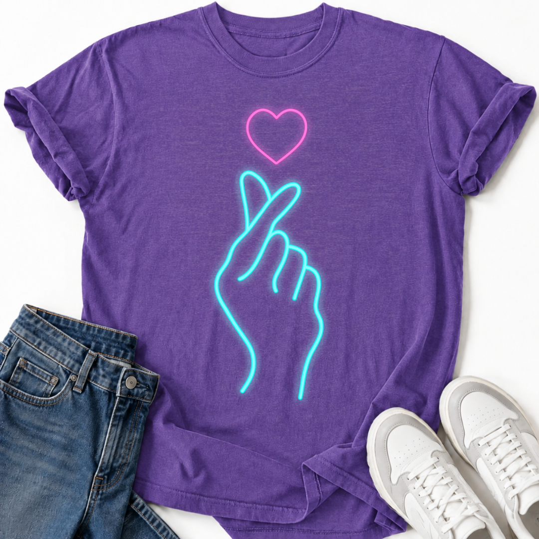 BLUE PINK HAND HEART T-SHIRT