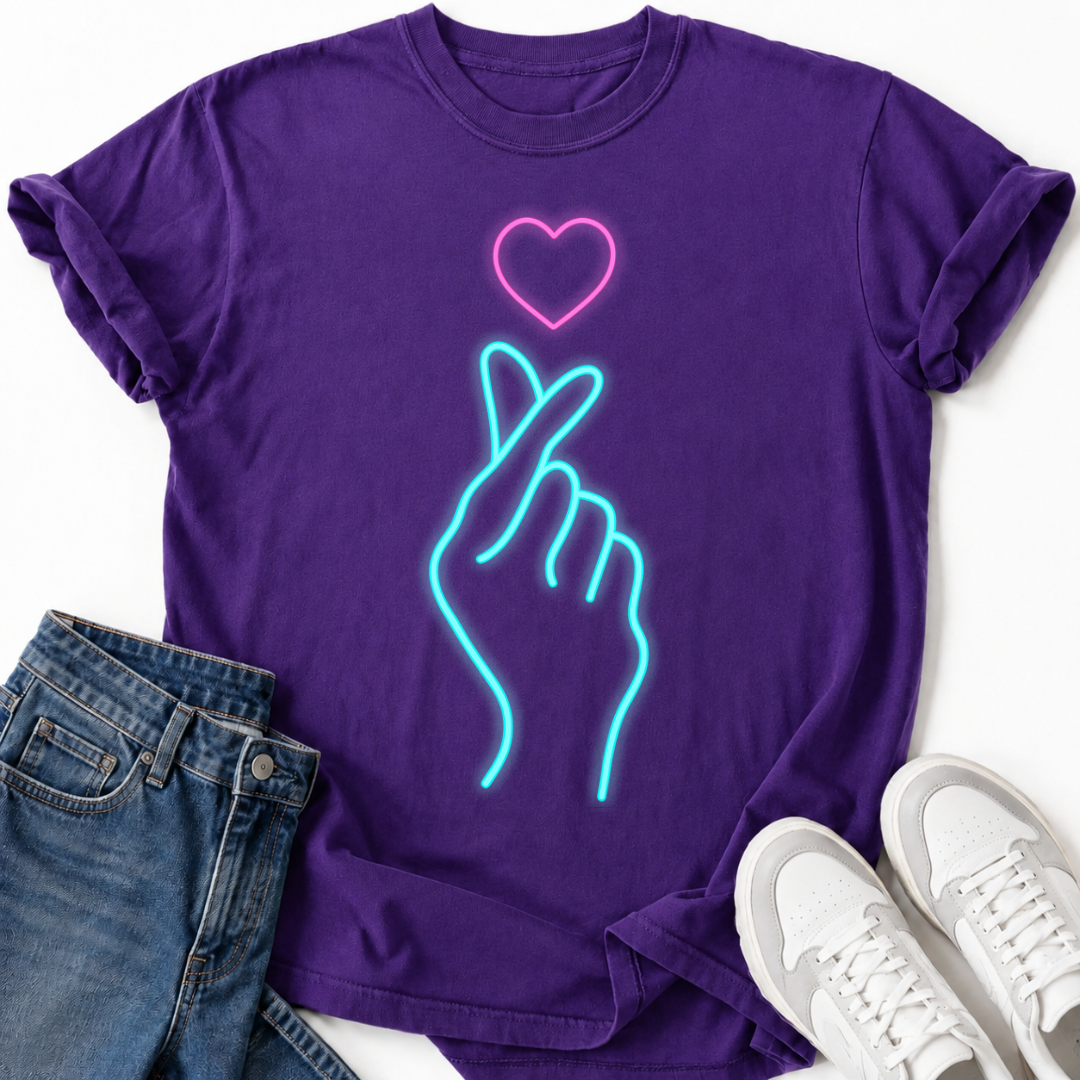 BLUE PINK HAND HEART T-SHIRT