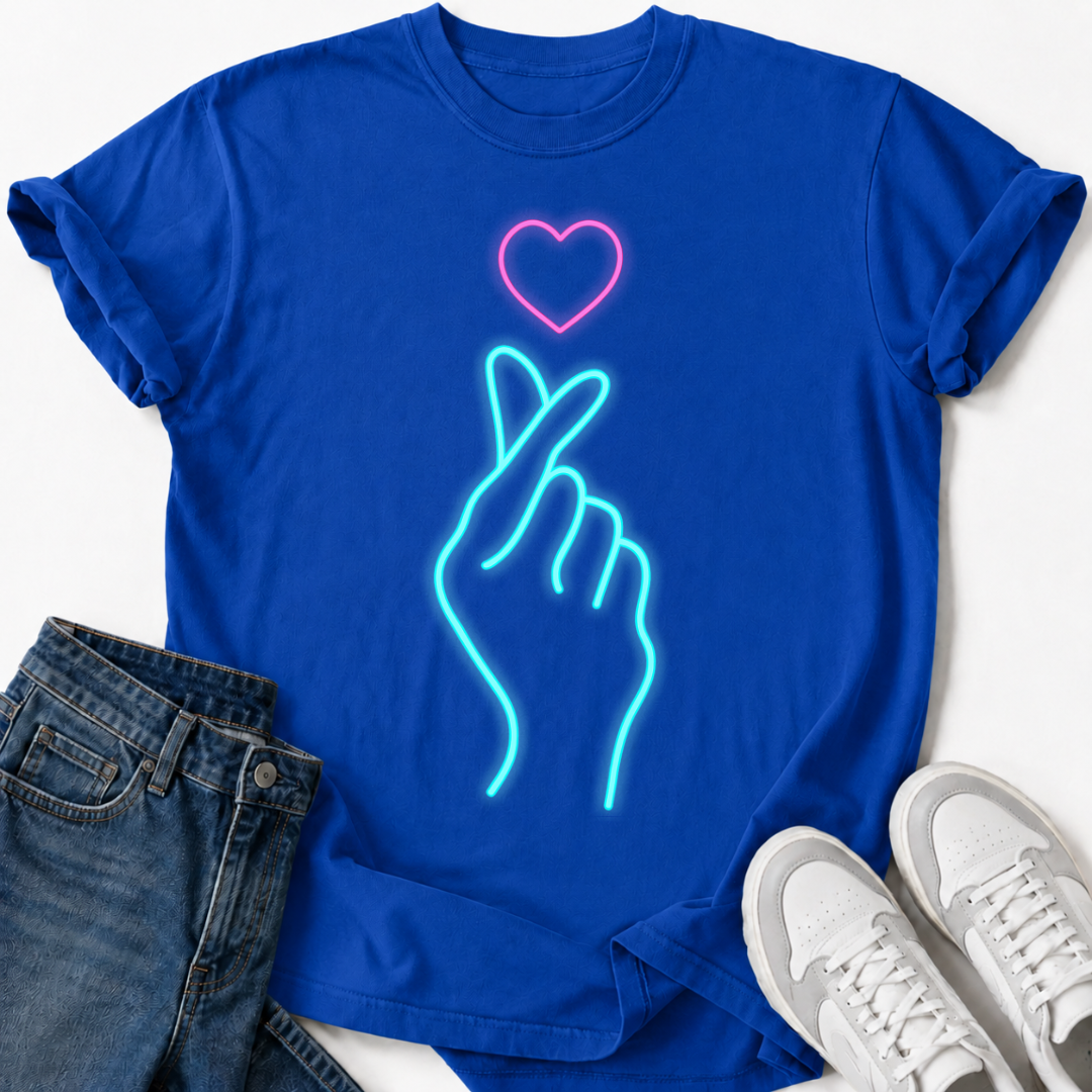 BLUE PINK HAND HEART T-SHIRT