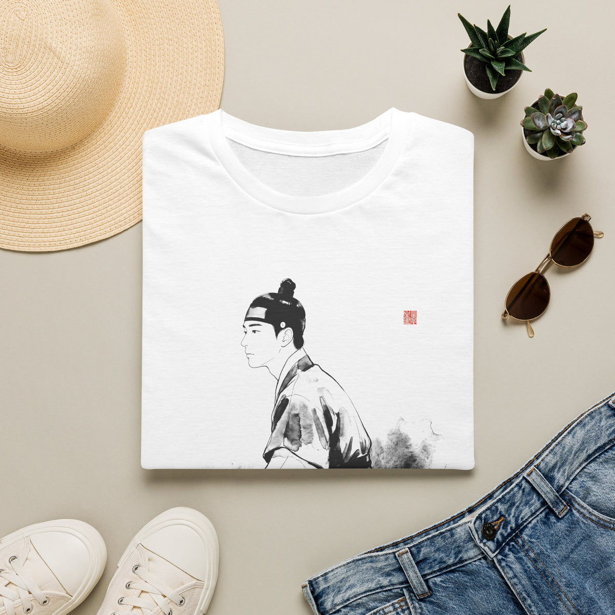 Ink Wash Samurai T-Shirt — Minimal Asian Brush Art Tee