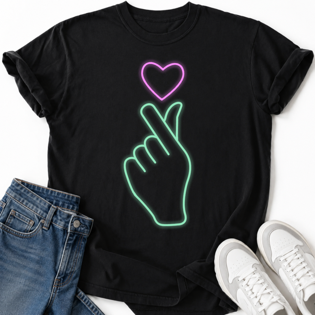 GLOWING FINGER HEART T-SHIRT