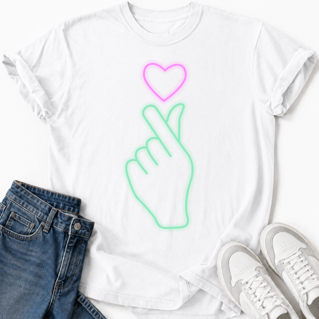 GLOWING FINGER HEART T-SHIRT
