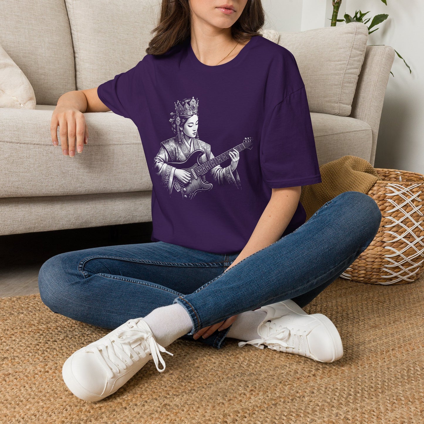 Queen Guitarist T‑Shirt — Regal Woman Playing Electric Guitar Tee