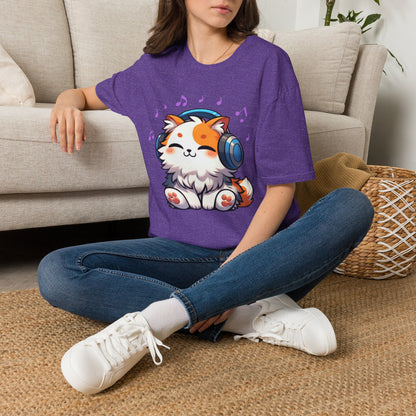 Cute Cat Music Lover T-Shirt - Unisex Softstyle Tee with Headphones and Musical Notes