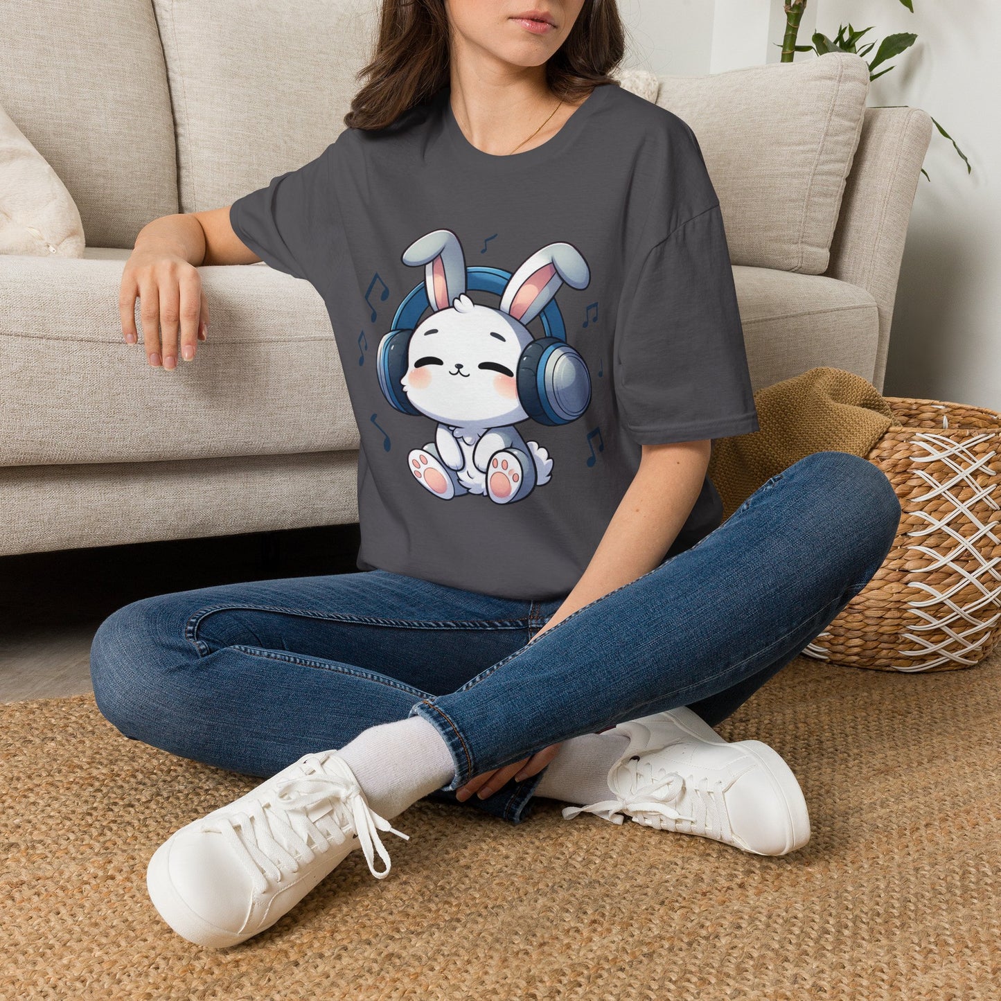 Cute Bunny Music Unisex Softstyle T-Shirt - Perfect Gift for Music Lovers