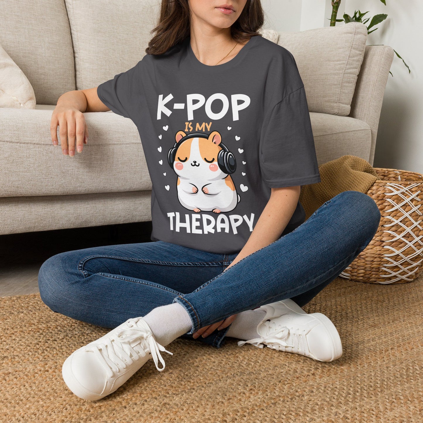 K-Pop Is My Therapy T-Shirt — Cute Hamster Headphones Tee for K-Pop Fans