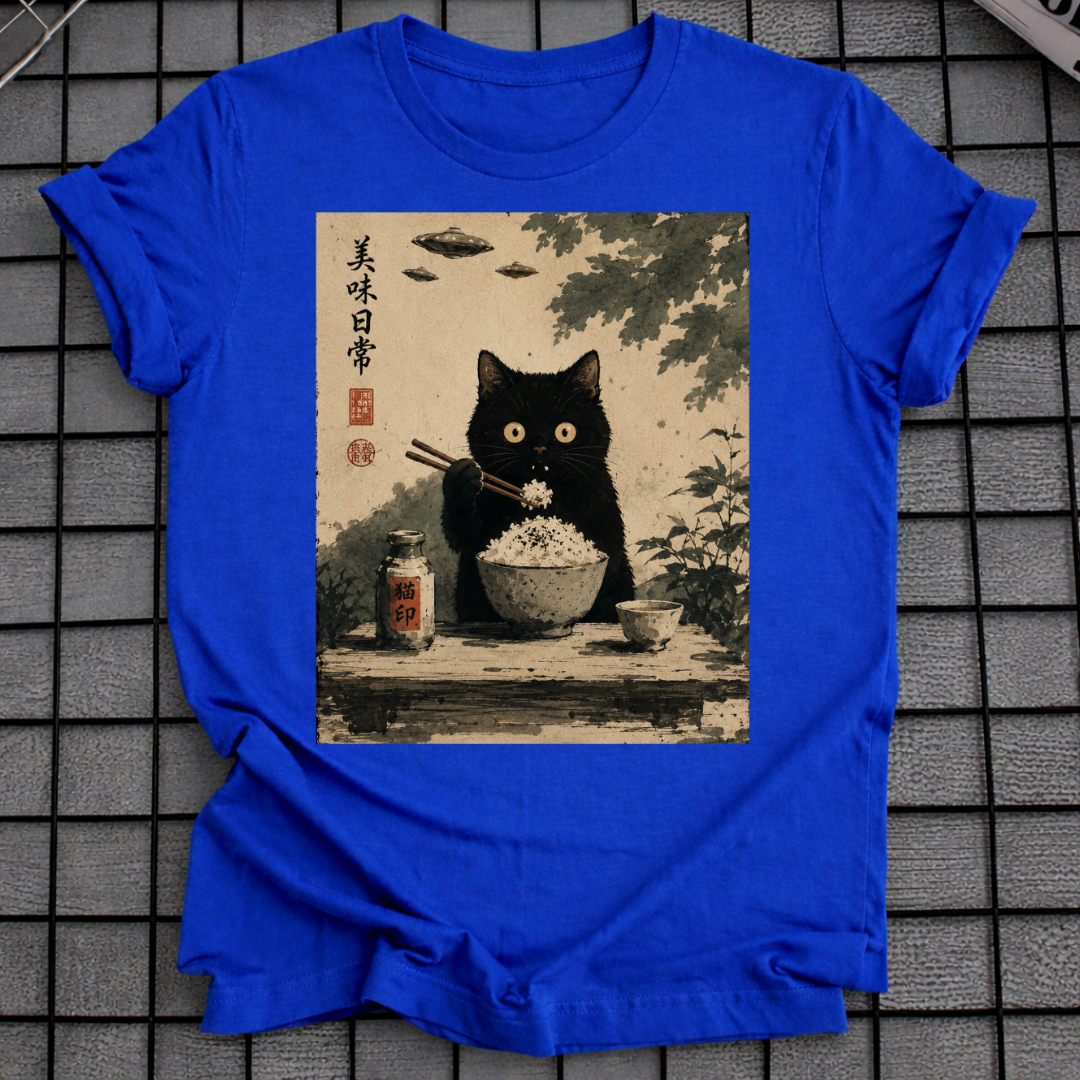 JAPANESE CAT EATING RICE T-SHIRT