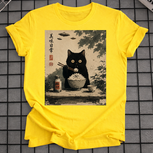 JAPANISCHE KATZE ISST REIS T-SHIRT