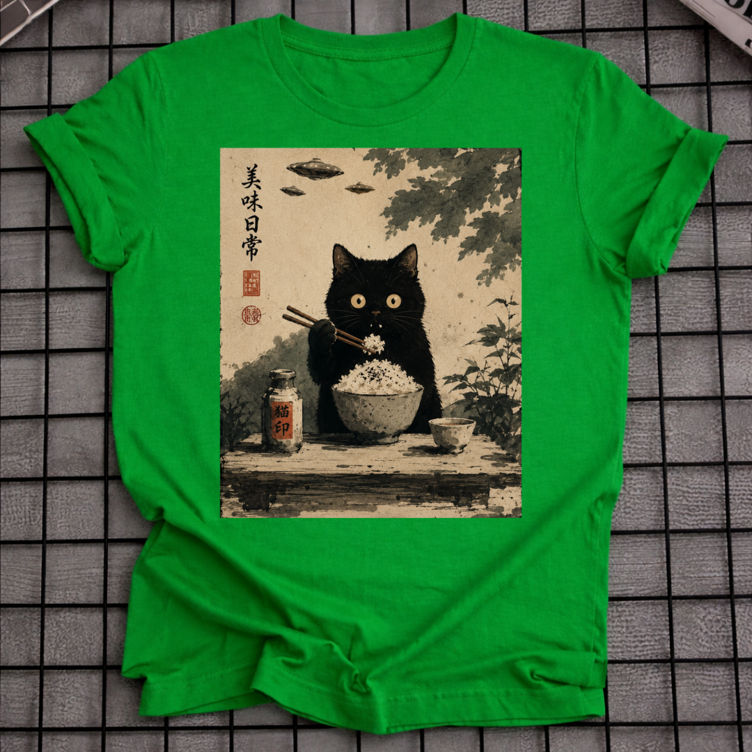 JAPANESE CAT EATING RICE T-SHIRT