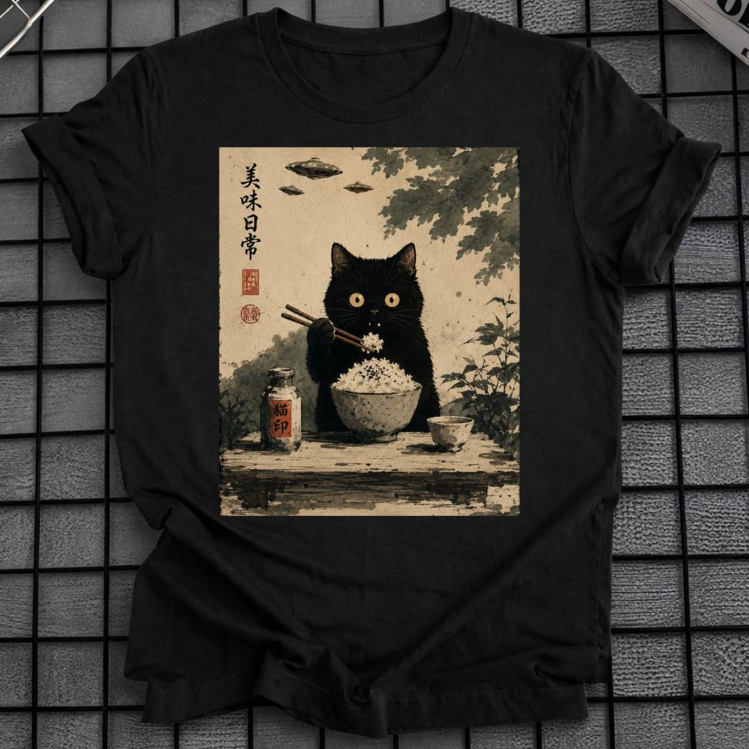JAPANESE CAT EATING RICE T-SHIRT
