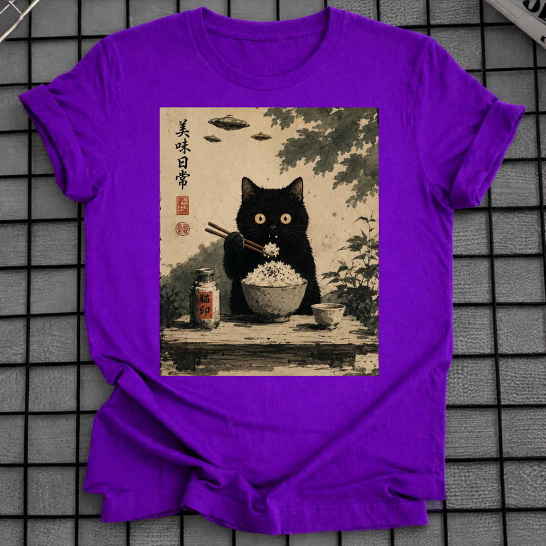 JAPANESE CAT EATING RICE T-SHIRT