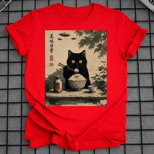 JAPANISCHE KATZE ISST REIS T-SHIRT
