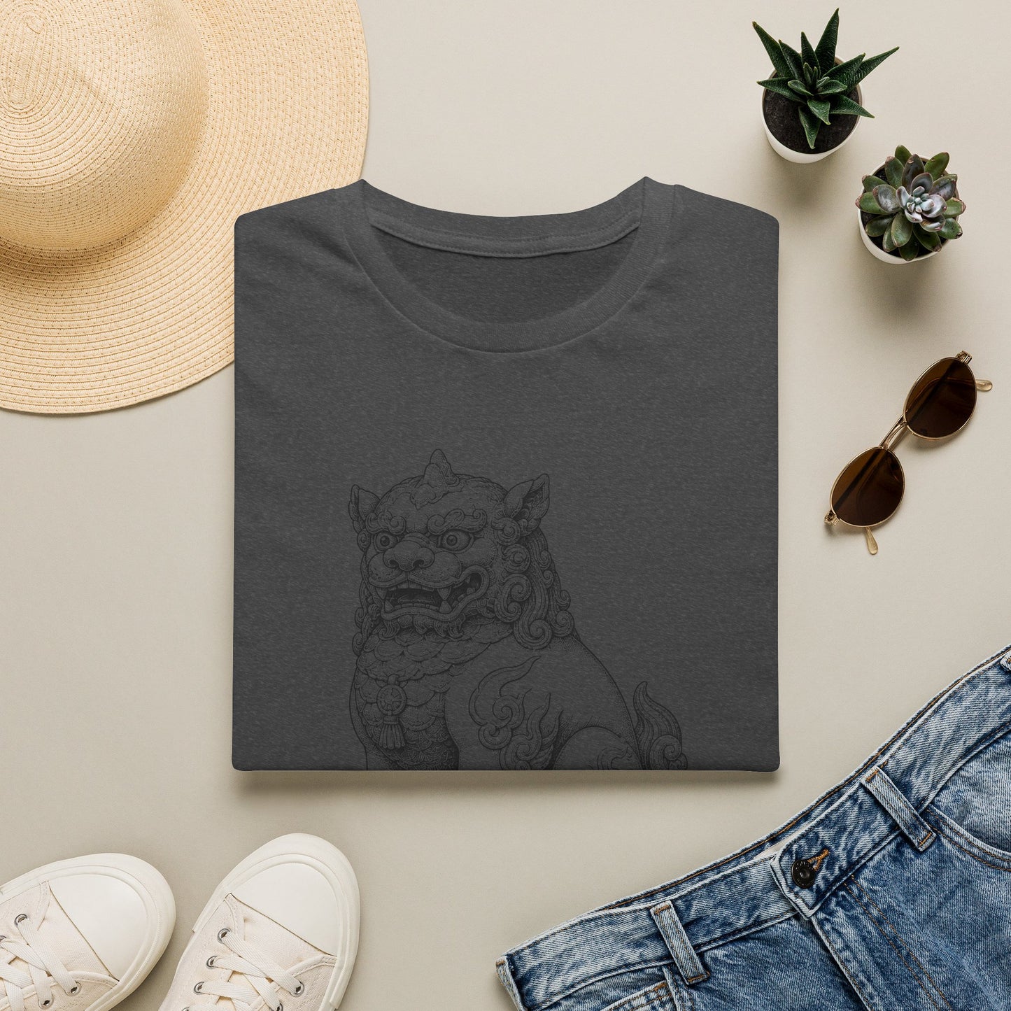 Korean Haetae Guardian T-Shirt — Mythical Foo Dog Sketch Tee