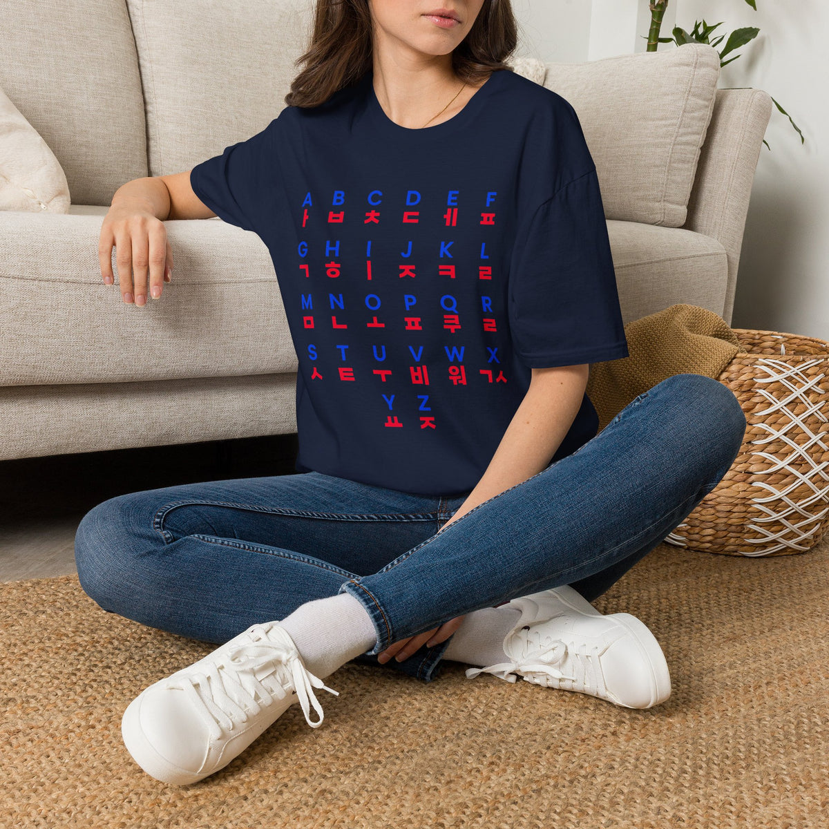 Korean-English Alphabet Grid T-Shirt — Hangul & Latin Letter Chart Tee