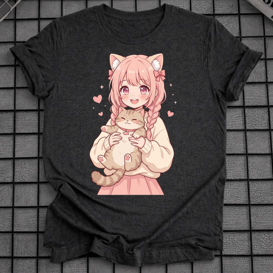 ANIME-GIRL MIT KATZE T-SHIRT
