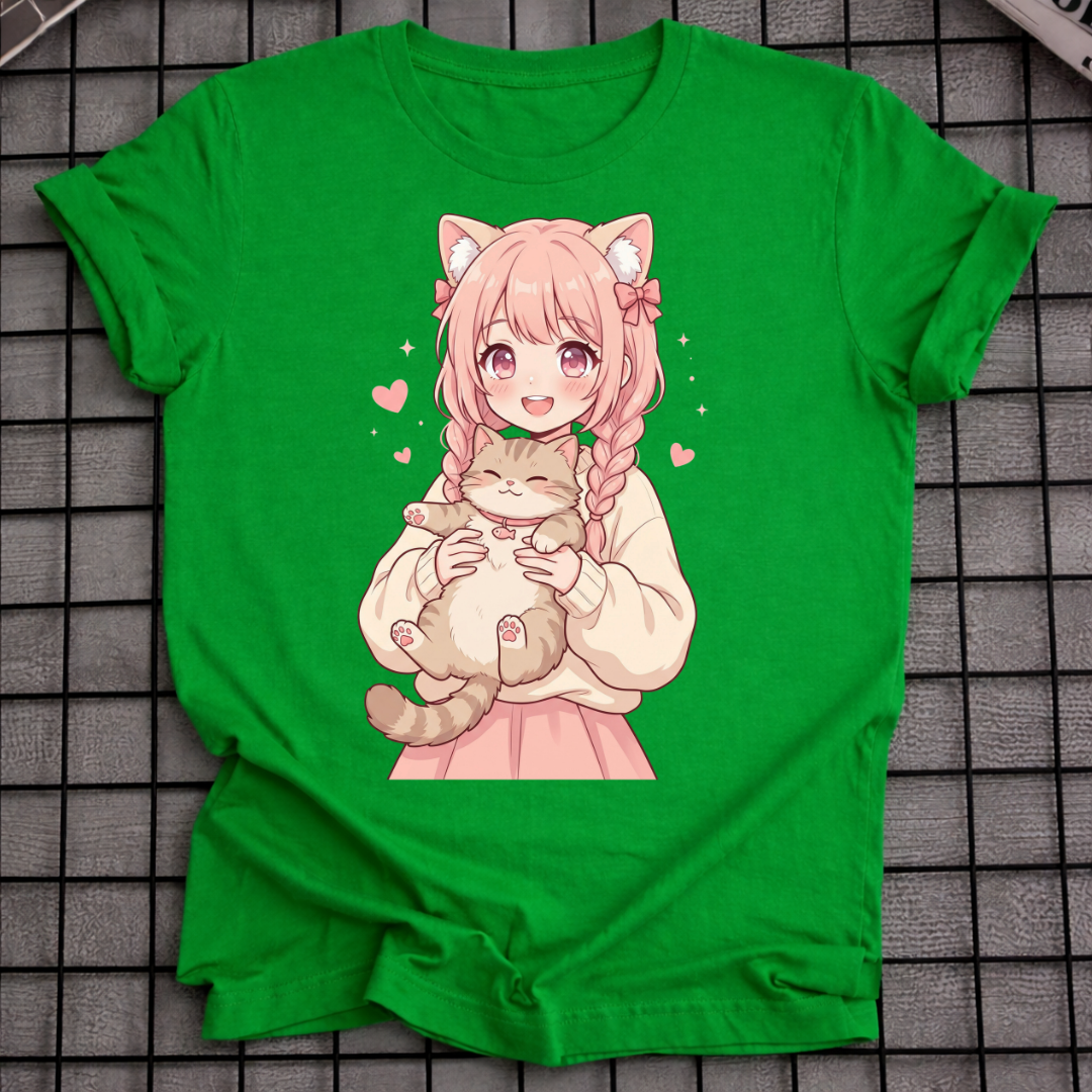 ANIME-GIRL MIT KATZE T-SHIRT