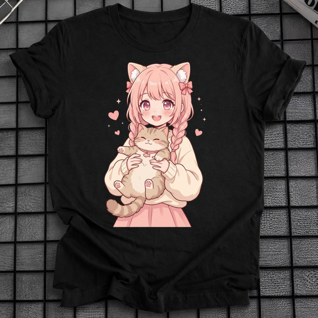 ANIME-GIRL MIT KATZE T-SHIRT