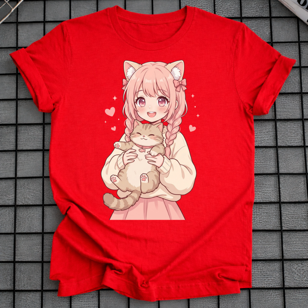ANIME-GIRL MIT KATZE T-SHIRT