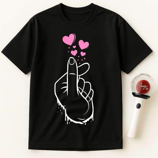 FINGER HEART WITH HEARTS UNISEX T-SHIRT