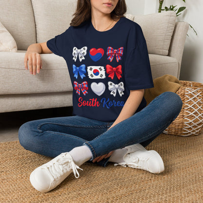 South Korea Bow Graphic T‑Shirt — Korean Flag Heart & Ribbon Design