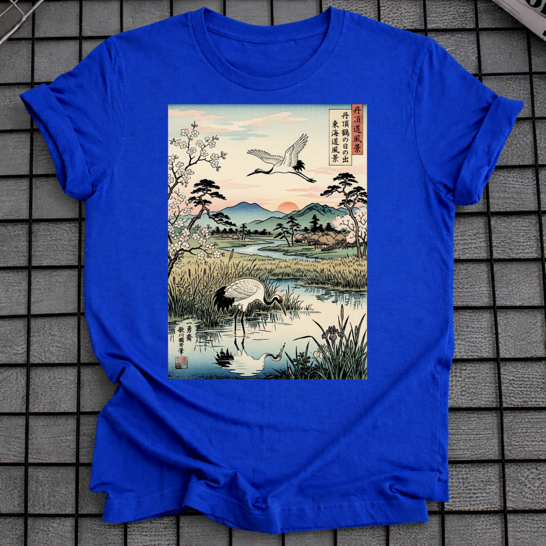 T-SHIRT MIT JAPANISCHEM KRANICH-MOTIV