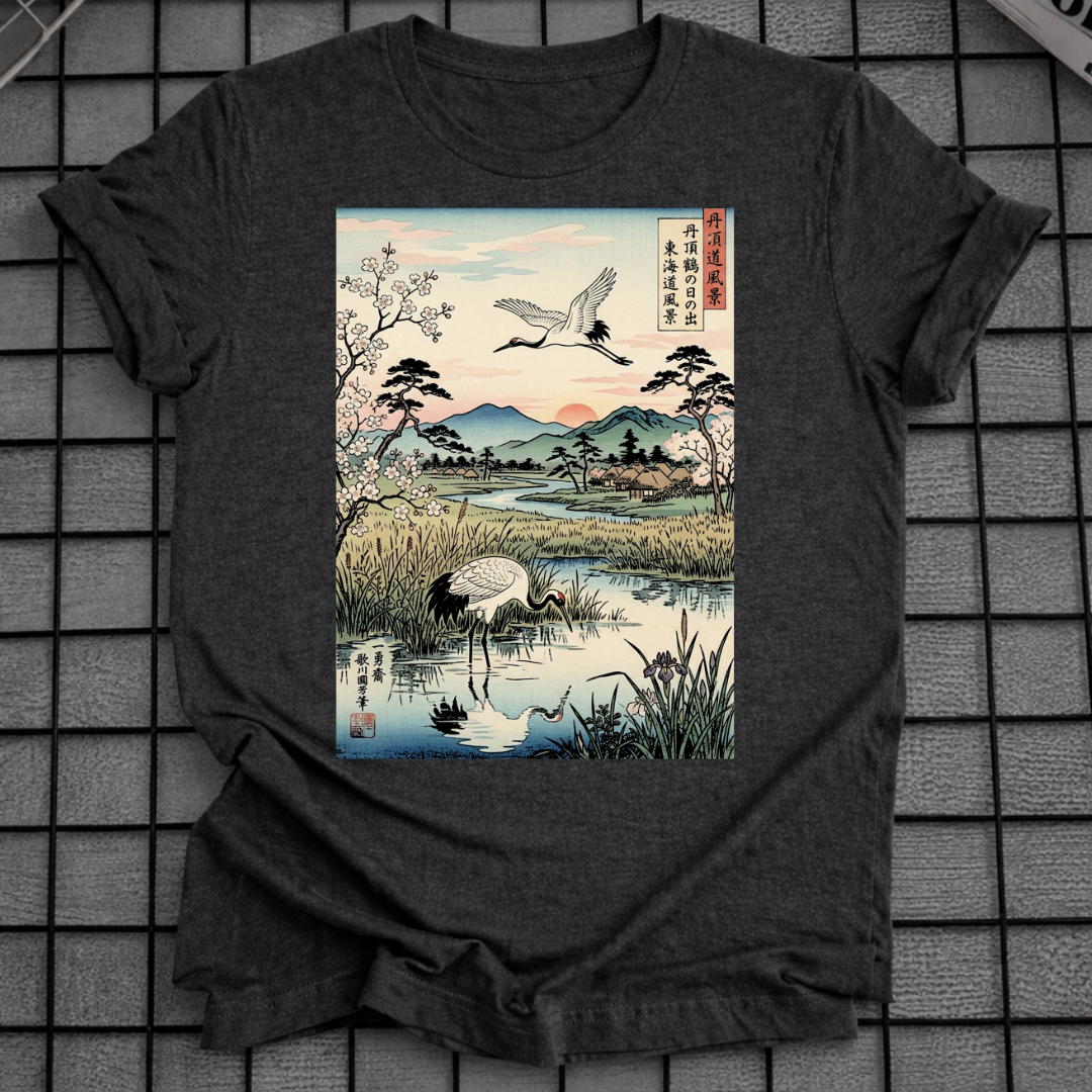 T-SHIRT MIT JAPANISCHEM KRANICH-MOTIV