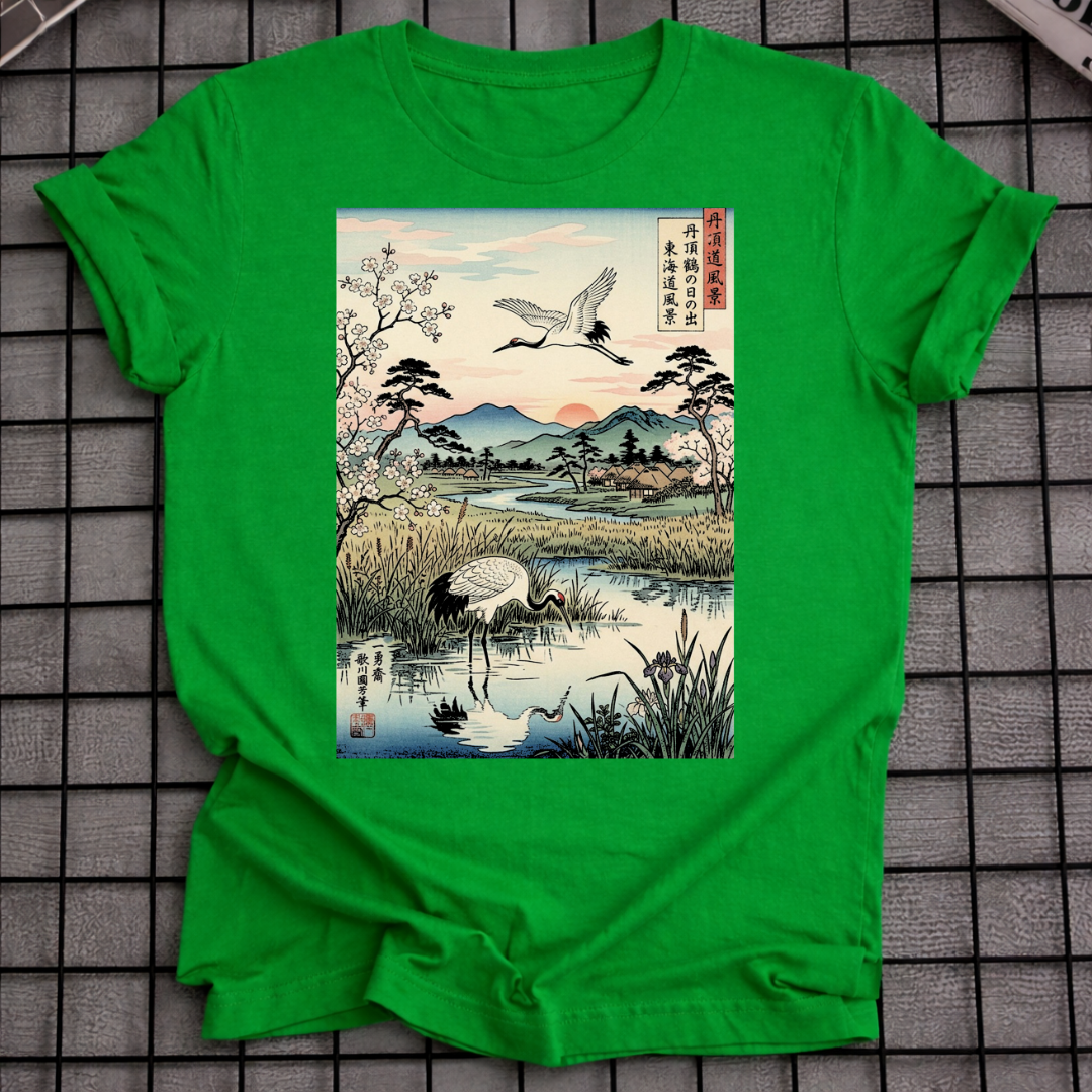 T-SHIRT MIT JAPANISCHEM KRANICH-MOTIV