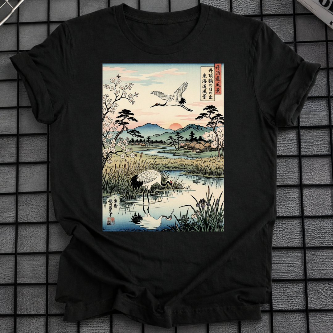 T-SHIRT MIT JAPANISCHEM KRANICH-MOTIV
