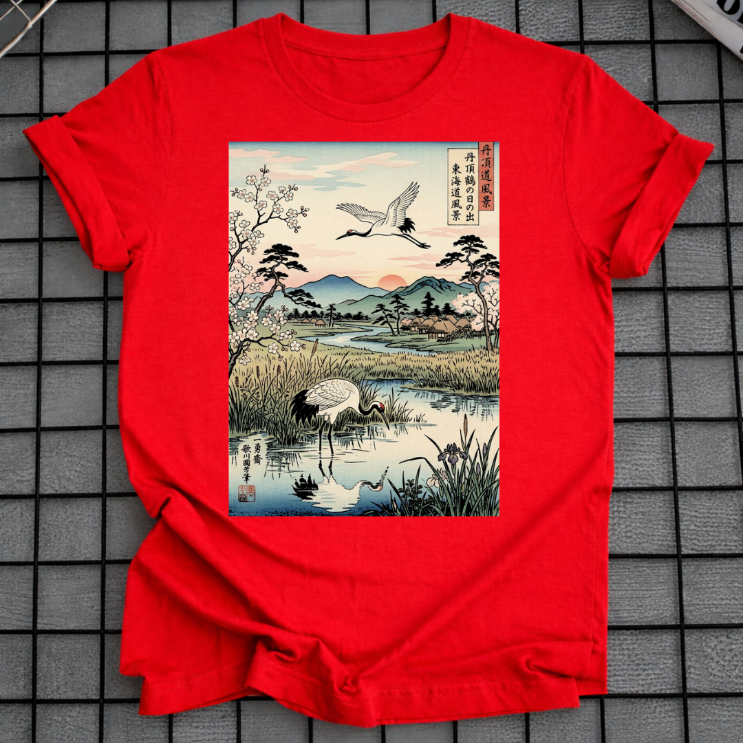 T-SHIRT MIT JAPANISCHEM KRANICH-MOTIV