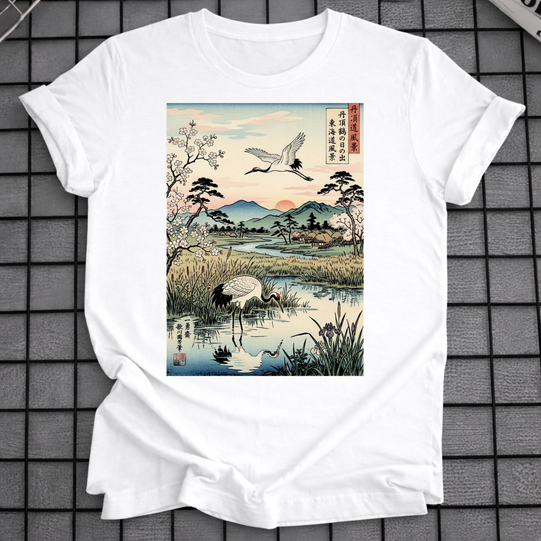 T-SHIRT MIT JAPANISCHEM KRANICH-MOTIV