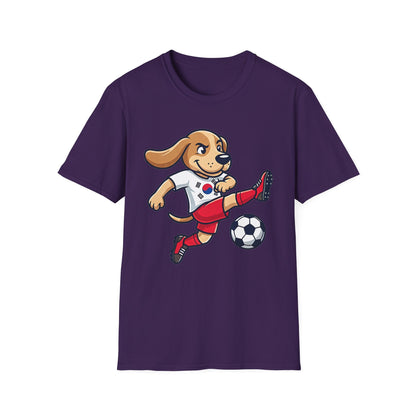Kids’ Soccer Dog T-Shirt — Cute Cartoon Puppy Kicking Ball (Korean Flag Jersey)