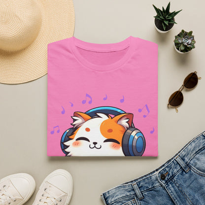Cute Cat Music Lover T-Shirt - Unisex Softstyle Tee with Headphones and Musical Notes