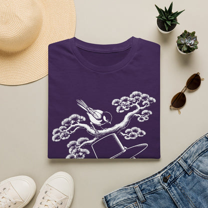 Cat in Top Hat T-Shirt — Whimsical Noir Cat & Bird Graphic Tee