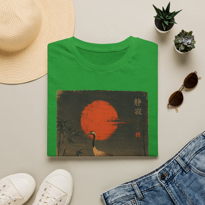 Crane & Red Sun T-Shirt — Japanese Vintage Sunset Tee