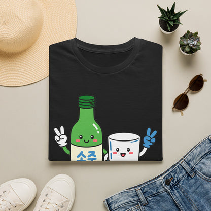 Soju & Shot Glass T‑Shirt — Cute Kawaii Cheers Design (짠!)