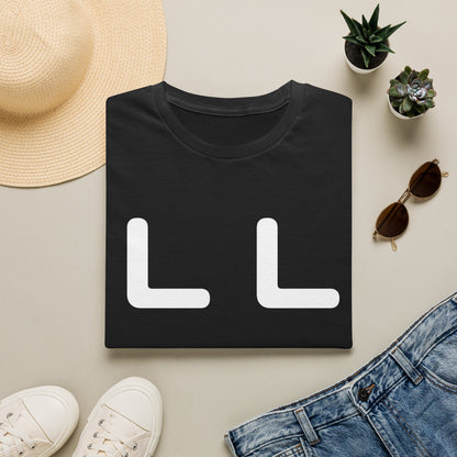 Minimalist LL Graphic T-Shirt — Bold White Letter Design