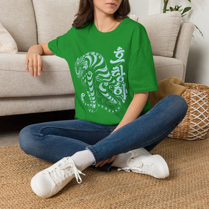 Korean Tiger Graphic T‑Shirt — Stylized Blue Tiger with Hangul Accent
