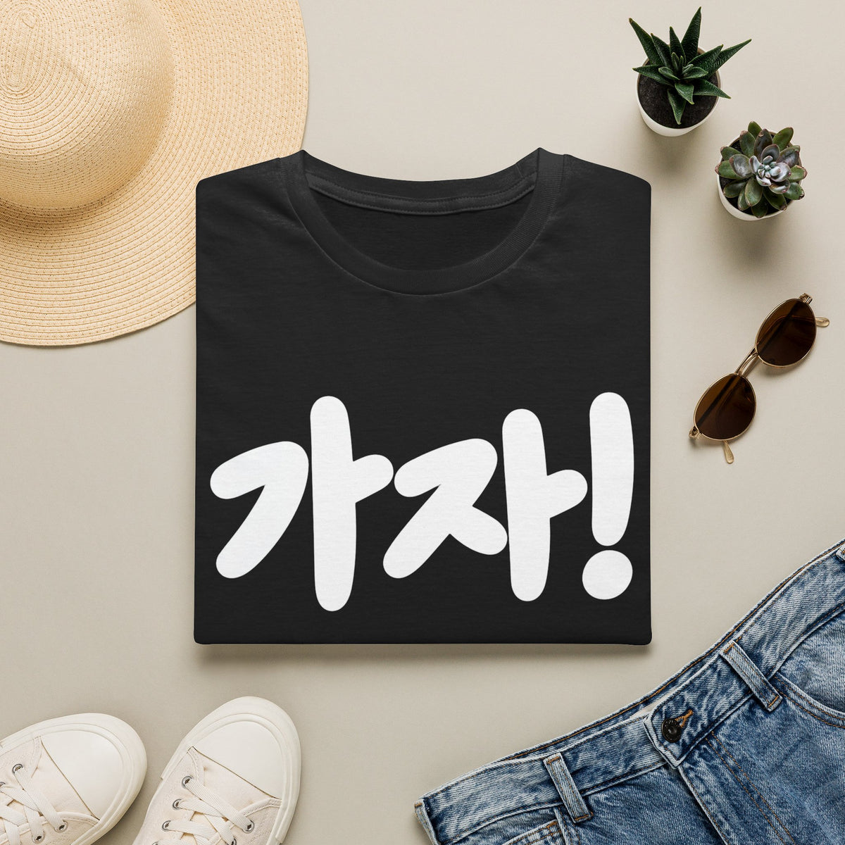 Kaja! Korean Script Graphic Tee — Bold Hangul Statement T-Shirt