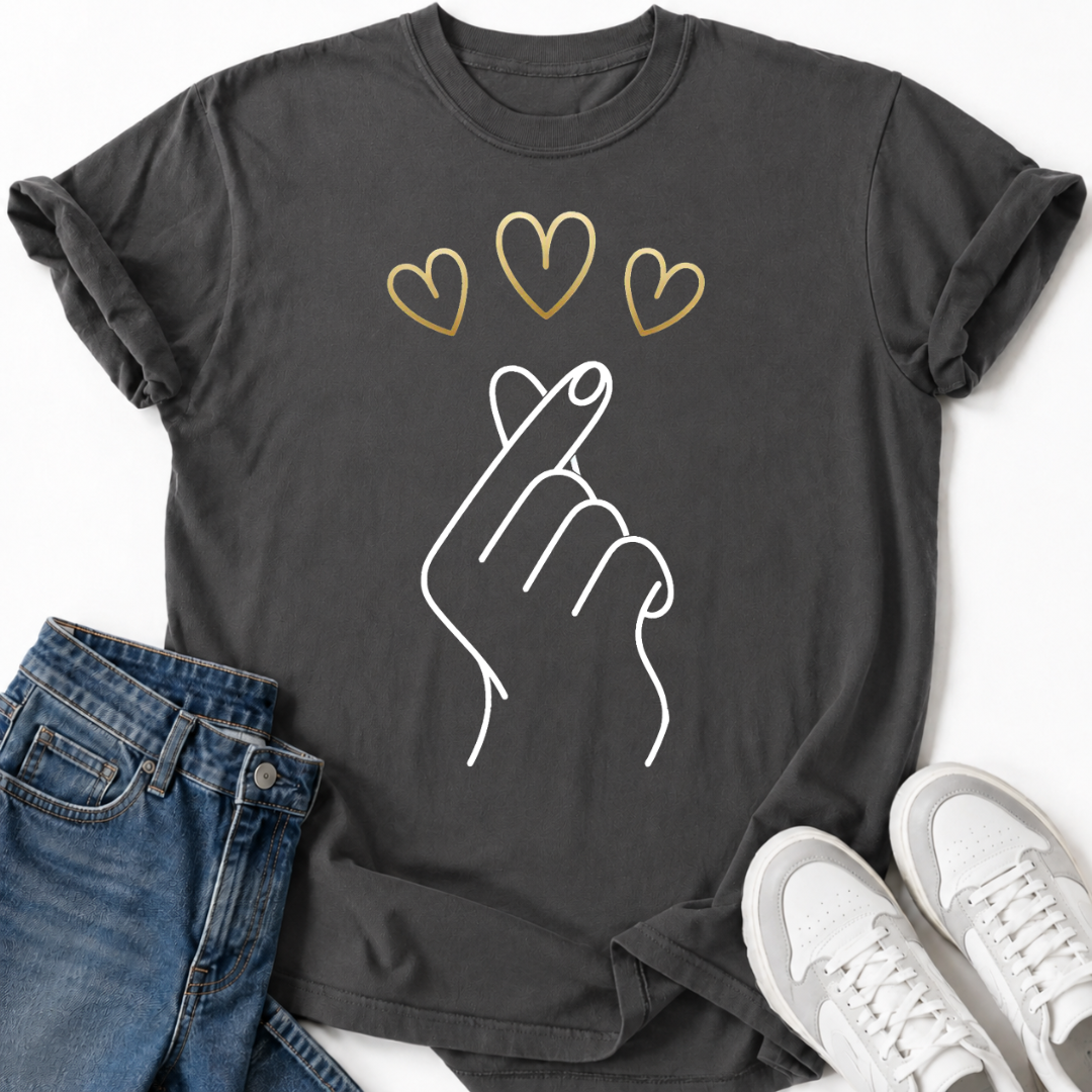 GOLD KOREAN FINGER HEART T-SHIRT