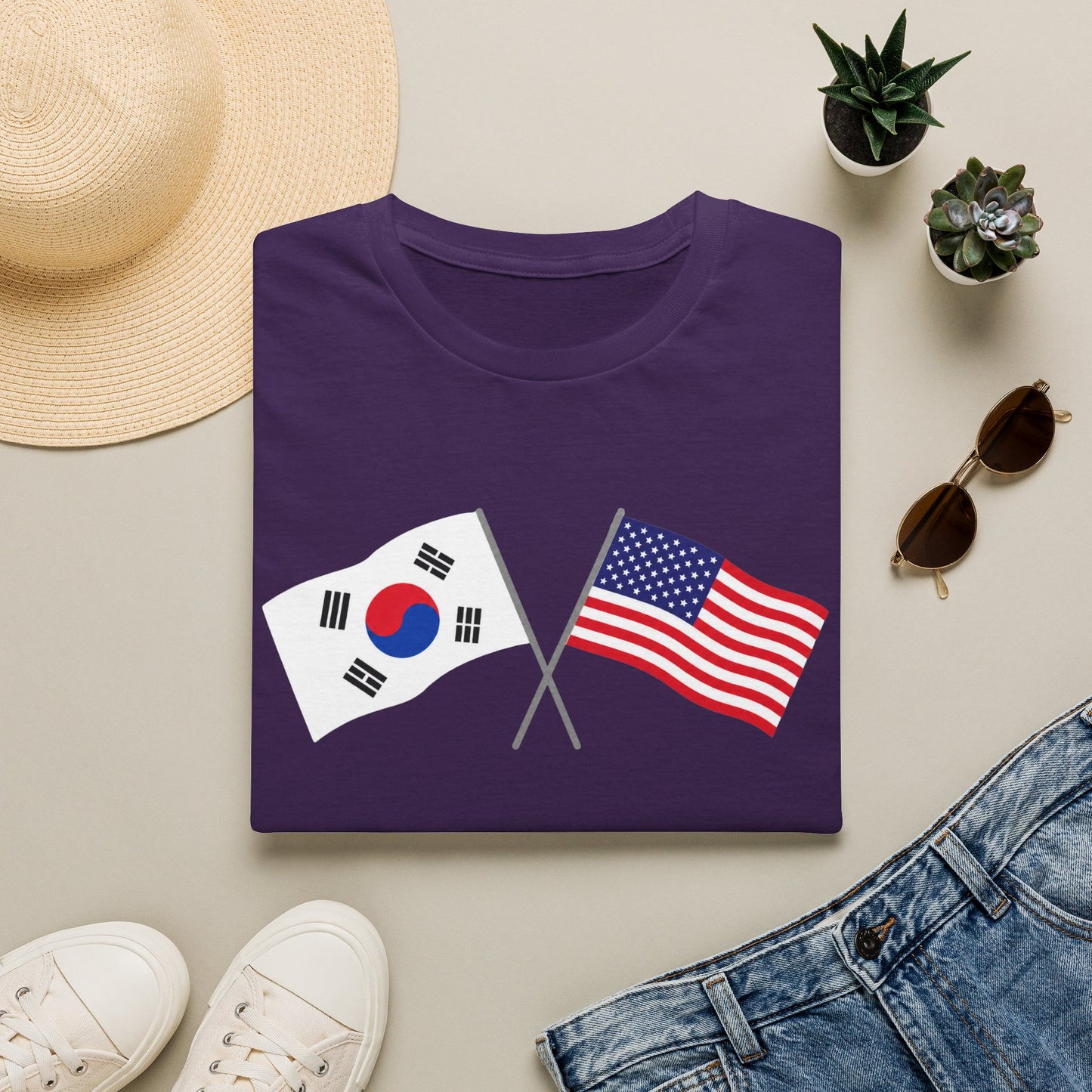 Korea USA Crossed Flags T-Shirt — Korean & American Friendship Tee