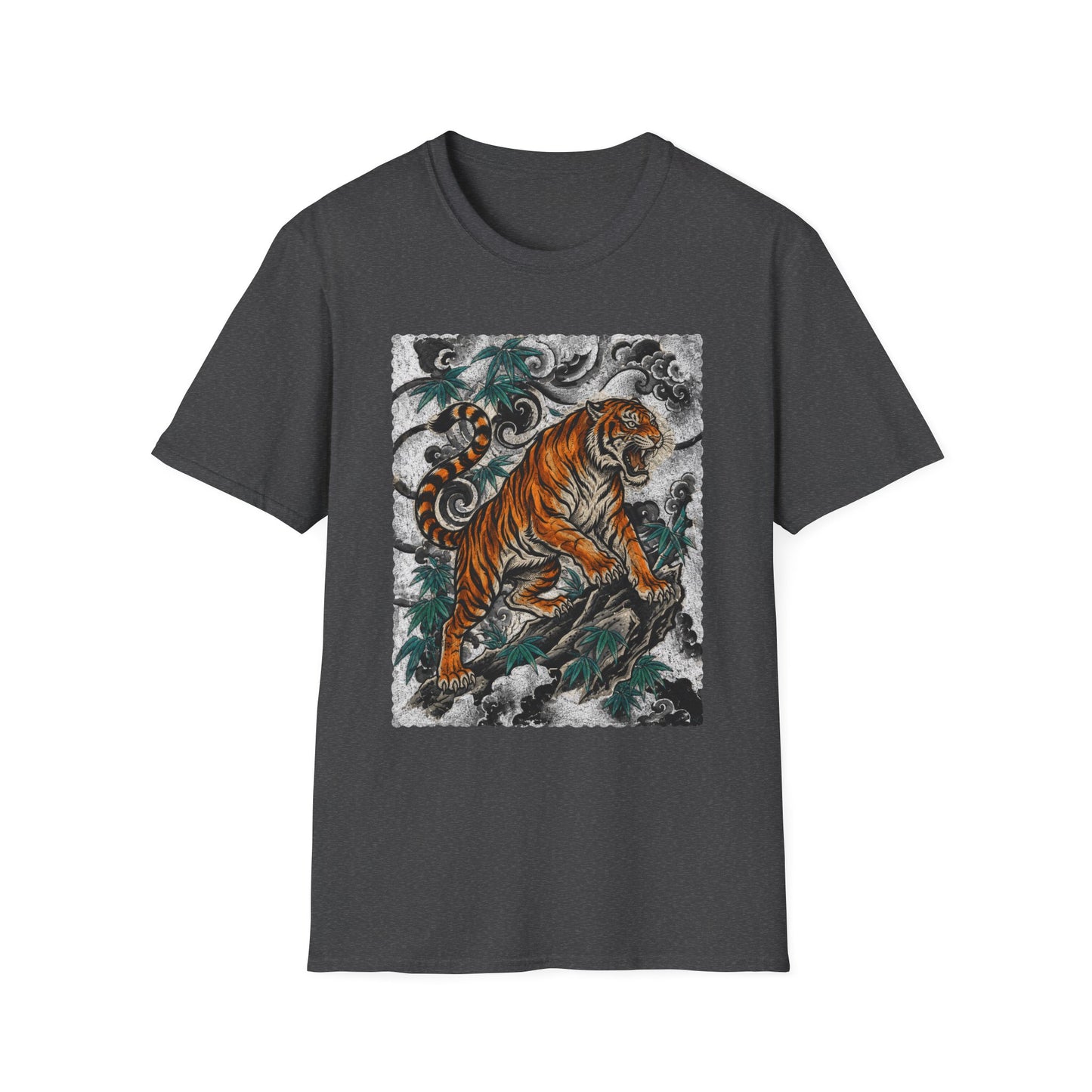 Tiger Tattoo Graphic T‑Shirt — Roaring Tiger Illustration Tee
