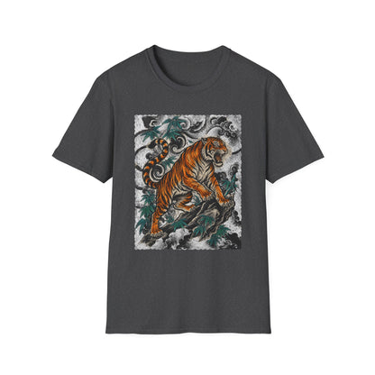 Tiger Tattoo Graphic T‑Shirt — Roaring Tiger Illustration Tee